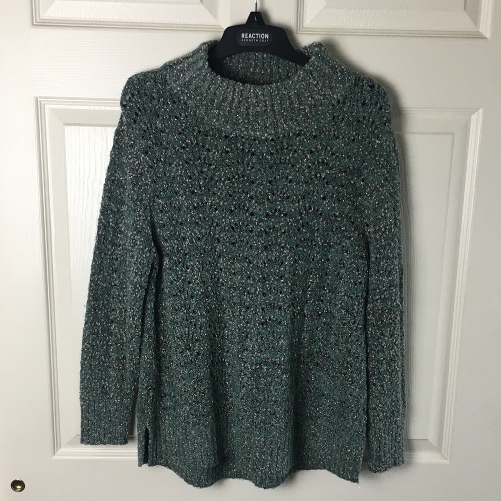 Democracy Green And Gold Speckled Cowl Neck Sweater